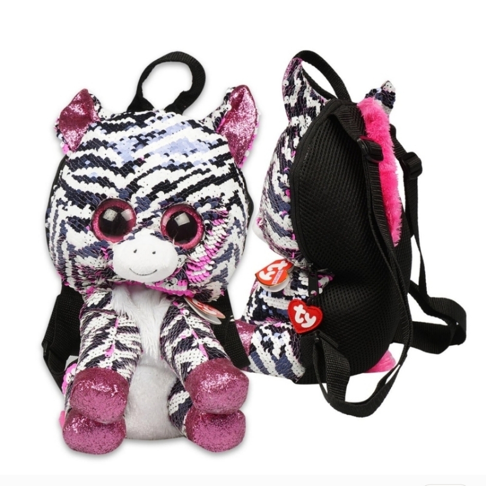 Ty Flippables Sequins Zebra Plush Backpack 13"